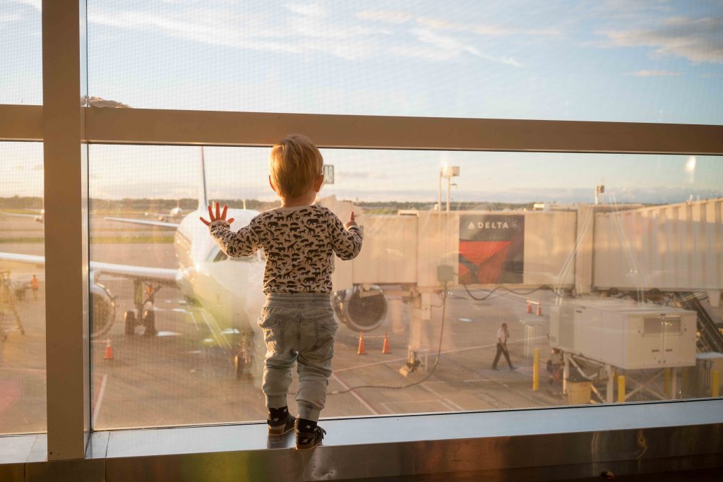 flying with kids: toddler at airport